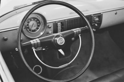 Close-up of steering wheel in vintage car