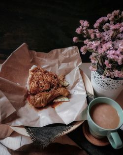 High angle view of food on table