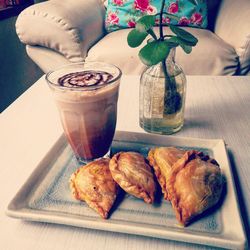 High angle view of food on table