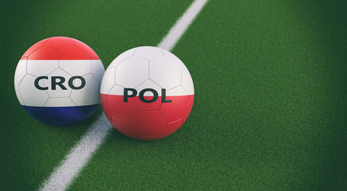High angle view of soccer ball on grass