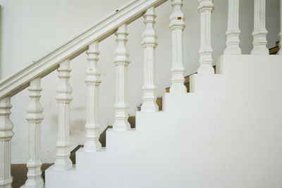 Close-up of railing against white wall