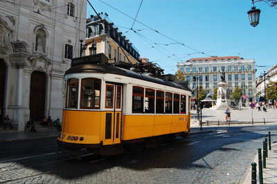 Vintage yellow tram lisbon, portugal