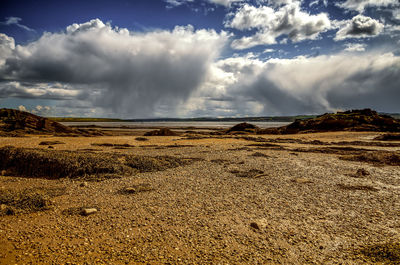 Scenic view of landscape against cloudy sky