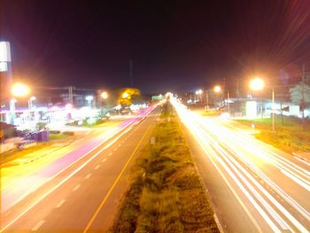 Light trails on road at night