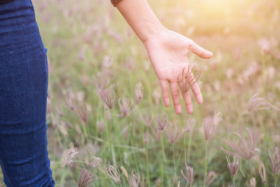 Midsection of woman standing by plants