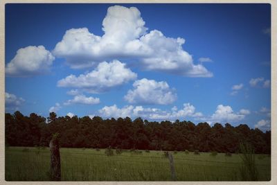 Scenic view of field against cloudy sky