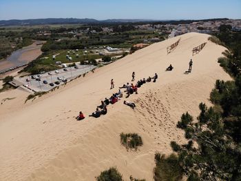 High angle view of people on beach