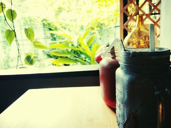 Close-up of window on table