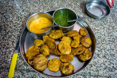 High angle view of food in container