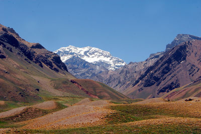 Aconcagua mountain and natural landscape in the andes in patagonia, argentina