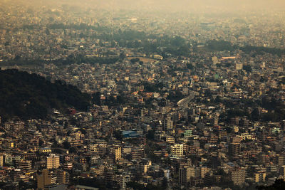 Spectacular scenery of kathmandu cityscape with residential buildings in sunny morning in nepal