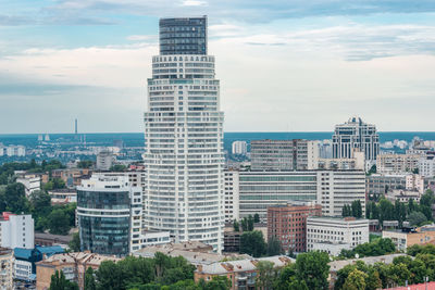 Large multi-storey glass building klovsky descent in the historic old buildings of the city of kiev