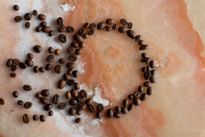 High angle view of coffee beans on table