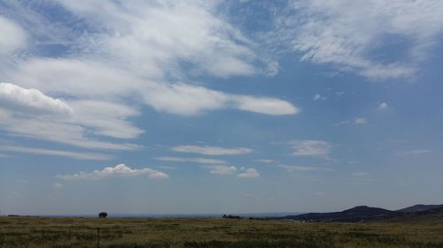 Scenic view of field against cloudy sky