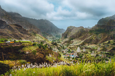 Scenic view of valley and mountains