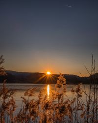 Scenic view of lake against sky during sunset