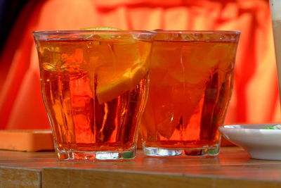 Close-up of drink in glass on table