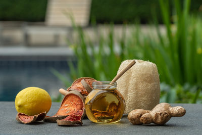 Close-up of fruits on table