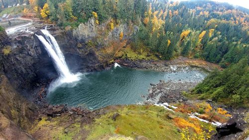 High angle view of waterfall in forest