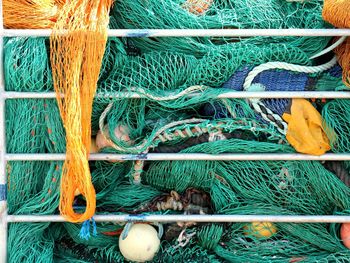 Close-up high angle view of fishing net