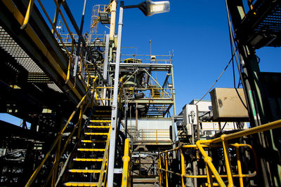 Low angle view of industry against clear sky