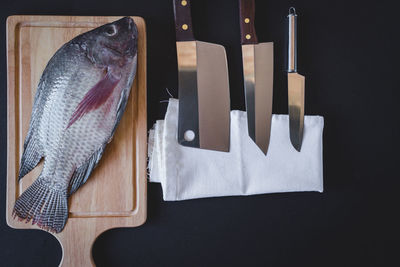 High angle view of fish on table