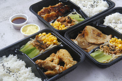 High angle view of food on table