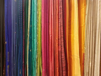 Full frame shot of colorful fabrics in store