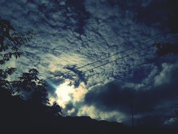 Low angle view of silhouette trees against sky