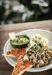 Close-up of meal served on table