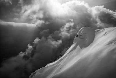 Scenic view of snow capped mountains against sky