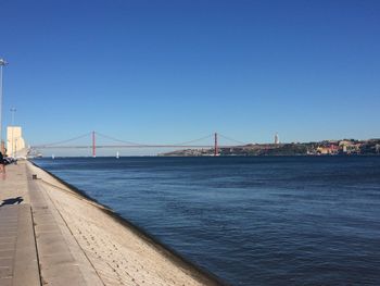 View of suspension bridge over river