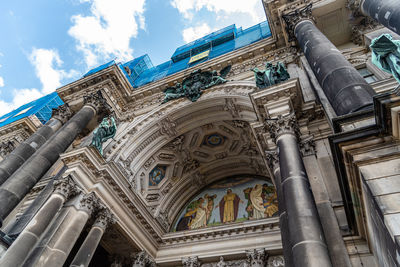 Low angle view of temple building against sky