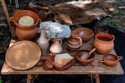 Close-up of clay pots