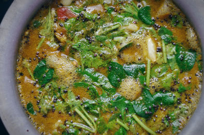 High angle view of food in bowl