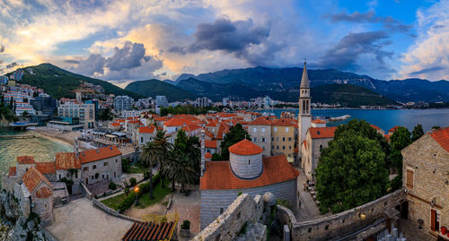 High angle view of townscape against sky