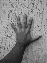 Close-up of human hand on wall