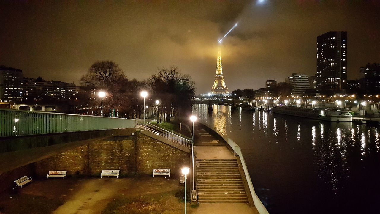 night, illuminated, reflection, city, no people, bridge - man made structure, outdoors, sky, architecture, water