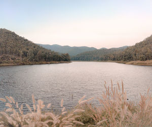 Scenic view of lake against clear sky