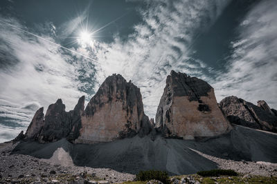 View of the north faces of the three peaks, italy.