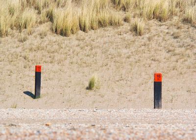 Close-up of wooden post on field