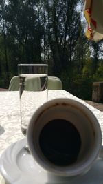 Close-up of coffee cup on table
