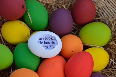 Full frame shot of multi colored eggs