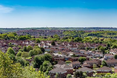 High angle view of townscape against sky