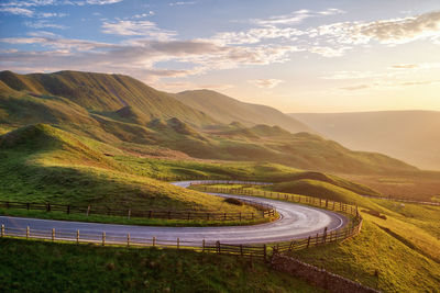 Scenic view of mountains against sky during sunset