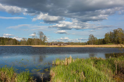 Scenic view of lake against sky