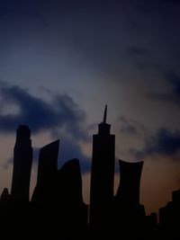 Low angle view of silhouette temple against sky at sunset