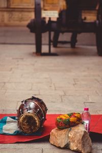 Close-up of rajasthani drum and hat 