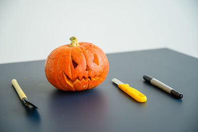 High angle view of pumpkin on table