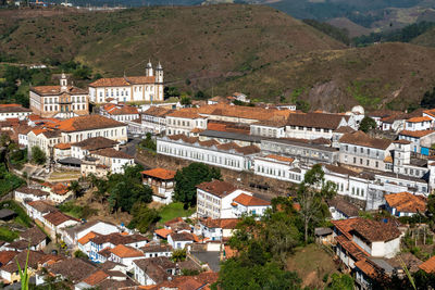 High angle view of buildings in city